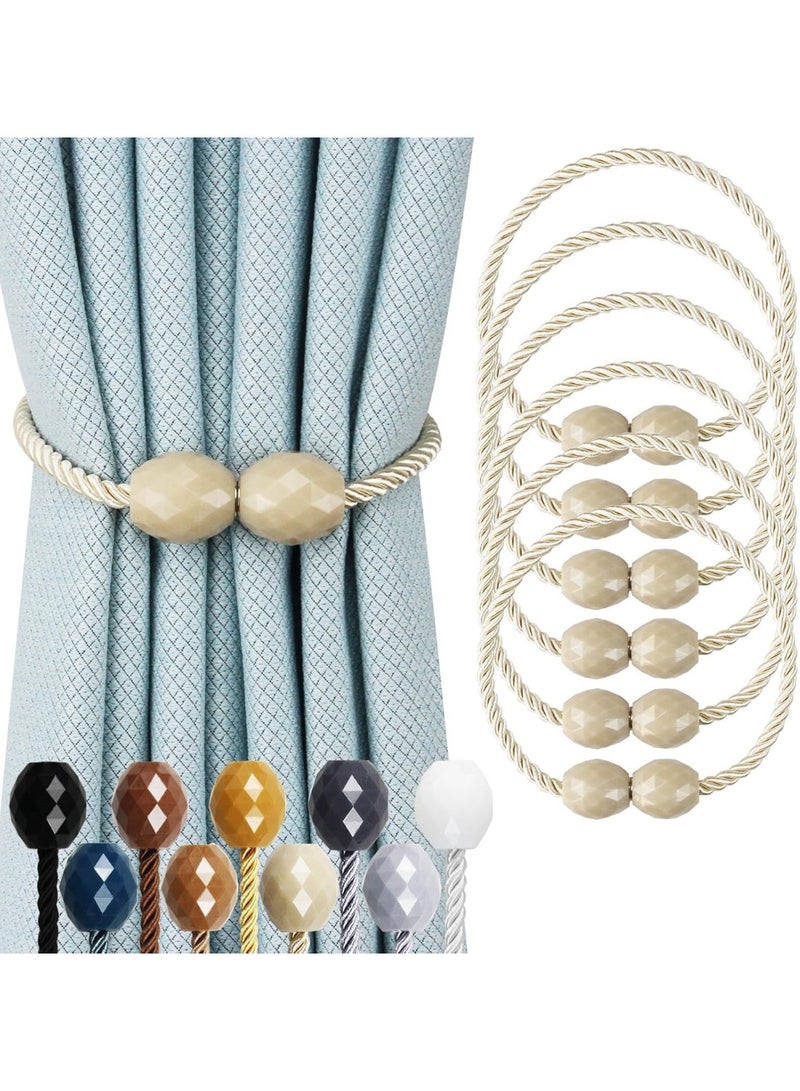 6 Pack Strong Magnetic Curtain Tiebacks Rope Decorative Curtain Tie Backs Magnetic Curtain Holders for Drapes Window Treatment Holdbacks, Beige - Image 1